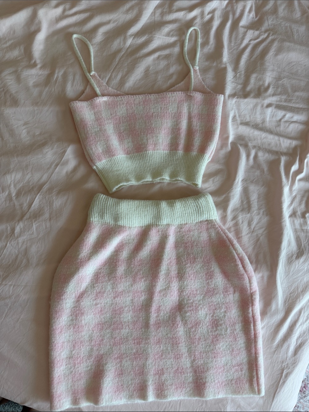 YesStyle Pink and Cream Knit Two-Piece Skirt Set — Women - Picture 7 of 7